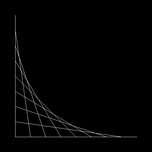 An image with a black backgound and a parabolic curve running from top left to bottom right.