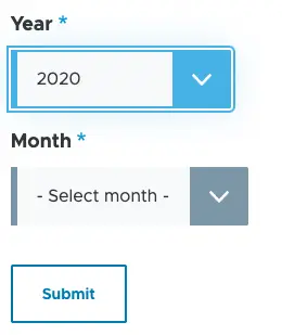 Drupal date picker select elements with year selected and the month showing.
