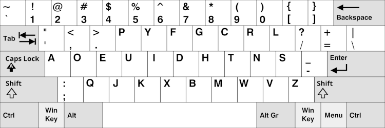 The dvorak keyboard layout. This is the ANSI edition with the enter key on a single line..