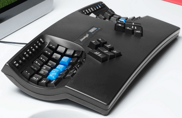 Kinesis Ergo Advantage 2. An ergonomic keyboard where the keys are set into two wells.