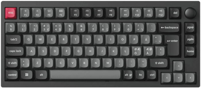 Lemokey P1 Pro, which is a 75% keyboard. The keyboard is black with grey keys and a red escape key.