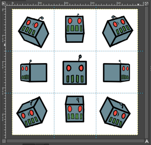 A screenshot of gimp, showing the template of 9 faces pointing in different directions.