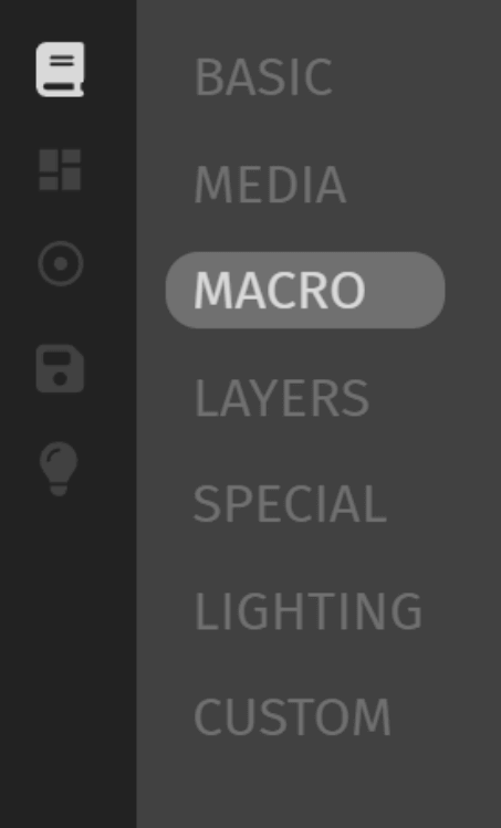 The Via tool side menu, showing the macro menu item selected.