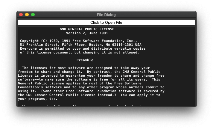 Python Tkinter file load program, showing a file loaded into the text widget.