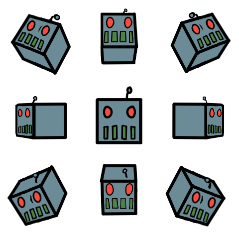 The template image for the face look system, with a robot face looking in 9 different directions.