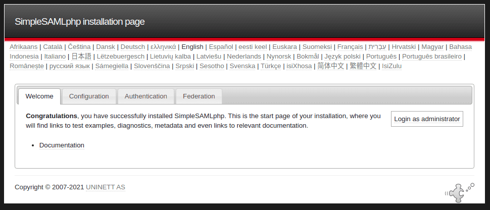 SimpleSAMLphp administration interface