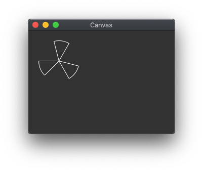 A Tkinter Canvas application showing a three arcs offset from each other by 120 degrees.