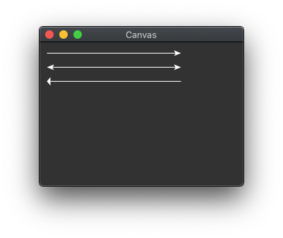 Tkinter Canvas element showing a three lines with arrows at different ends.