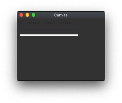 Tkinter Canvas element showing the output of different configuration options on a line.